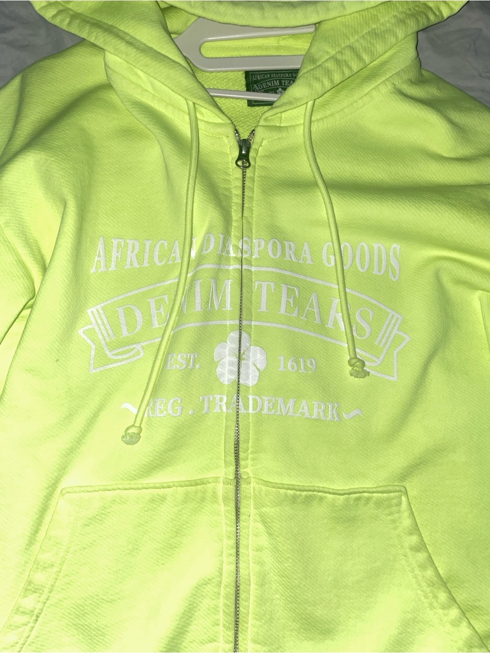 Denim Tears Neon Yellow Zip-Up Hoodie